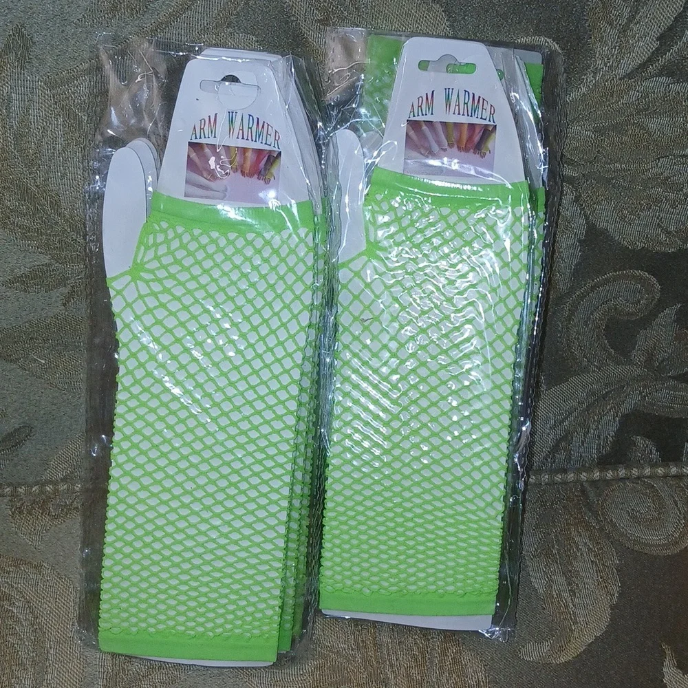 Neon Green Fishnet Arm Warmers Party favors lot of 12 NWT